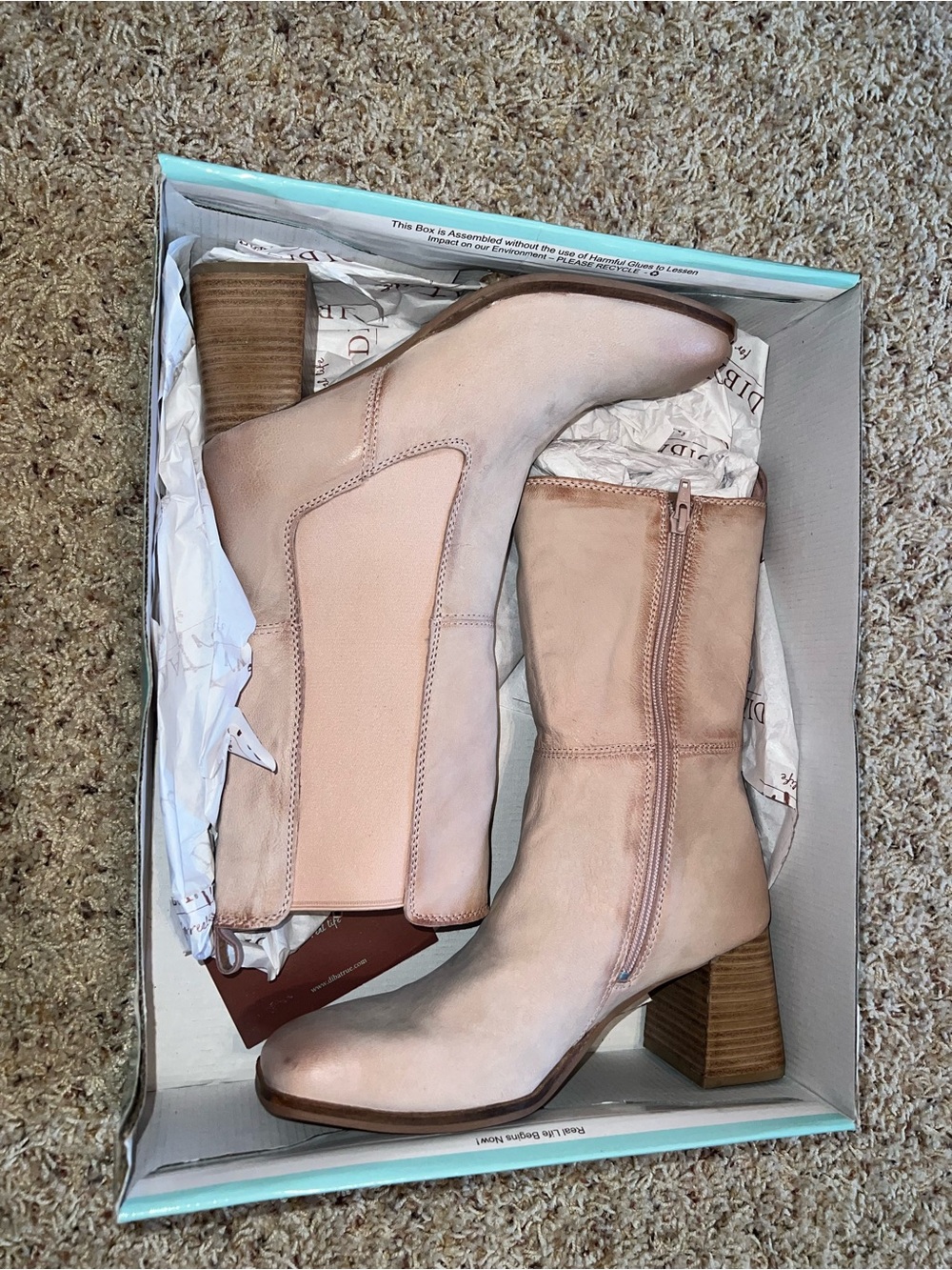 Blush Pink Suede Mid-Heel Ankle Boots with Side Zip